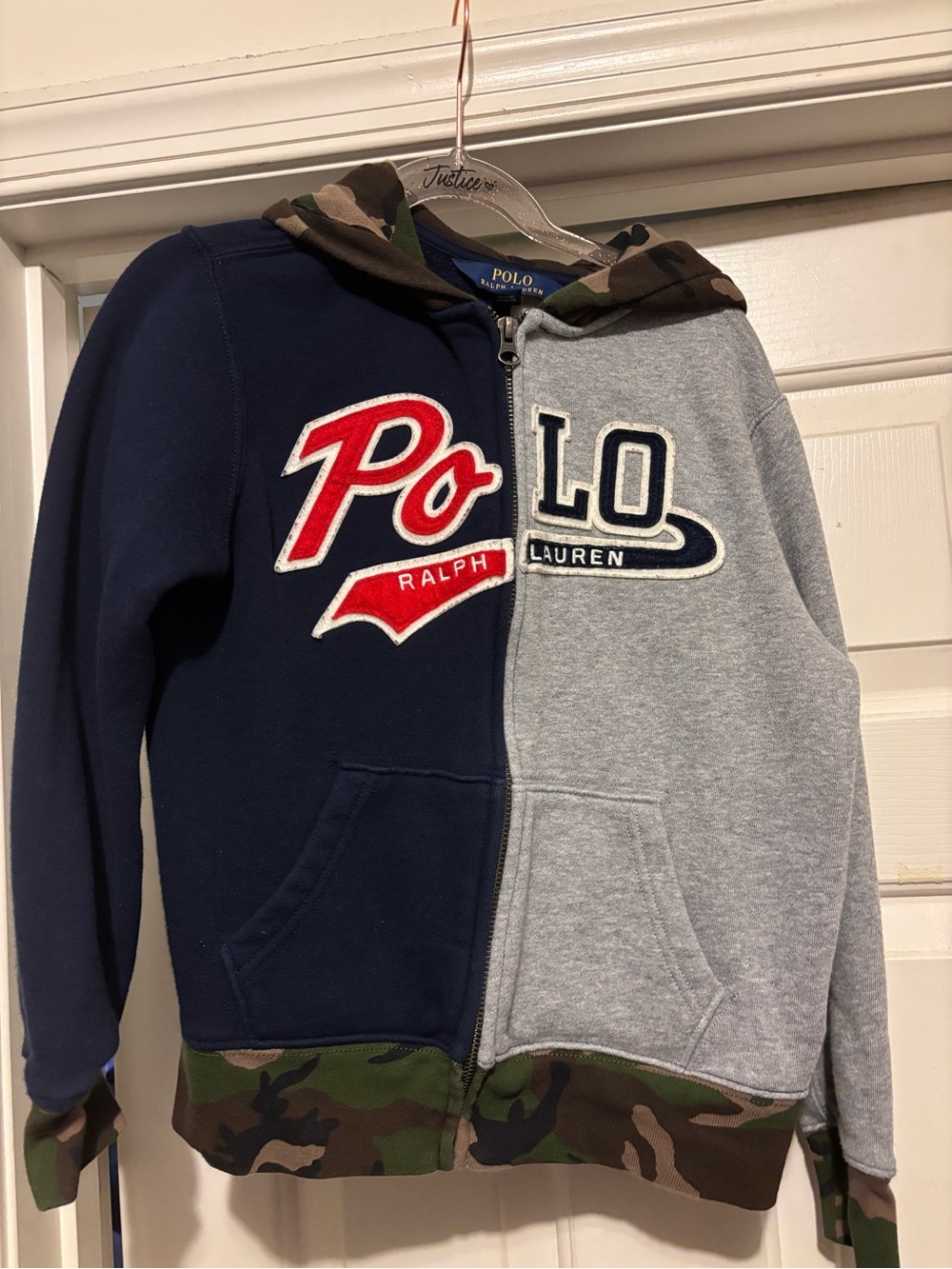 Polo by Ralph Lauren Kids Navy & Gray Zip-Up Hoodie with Camo Trim